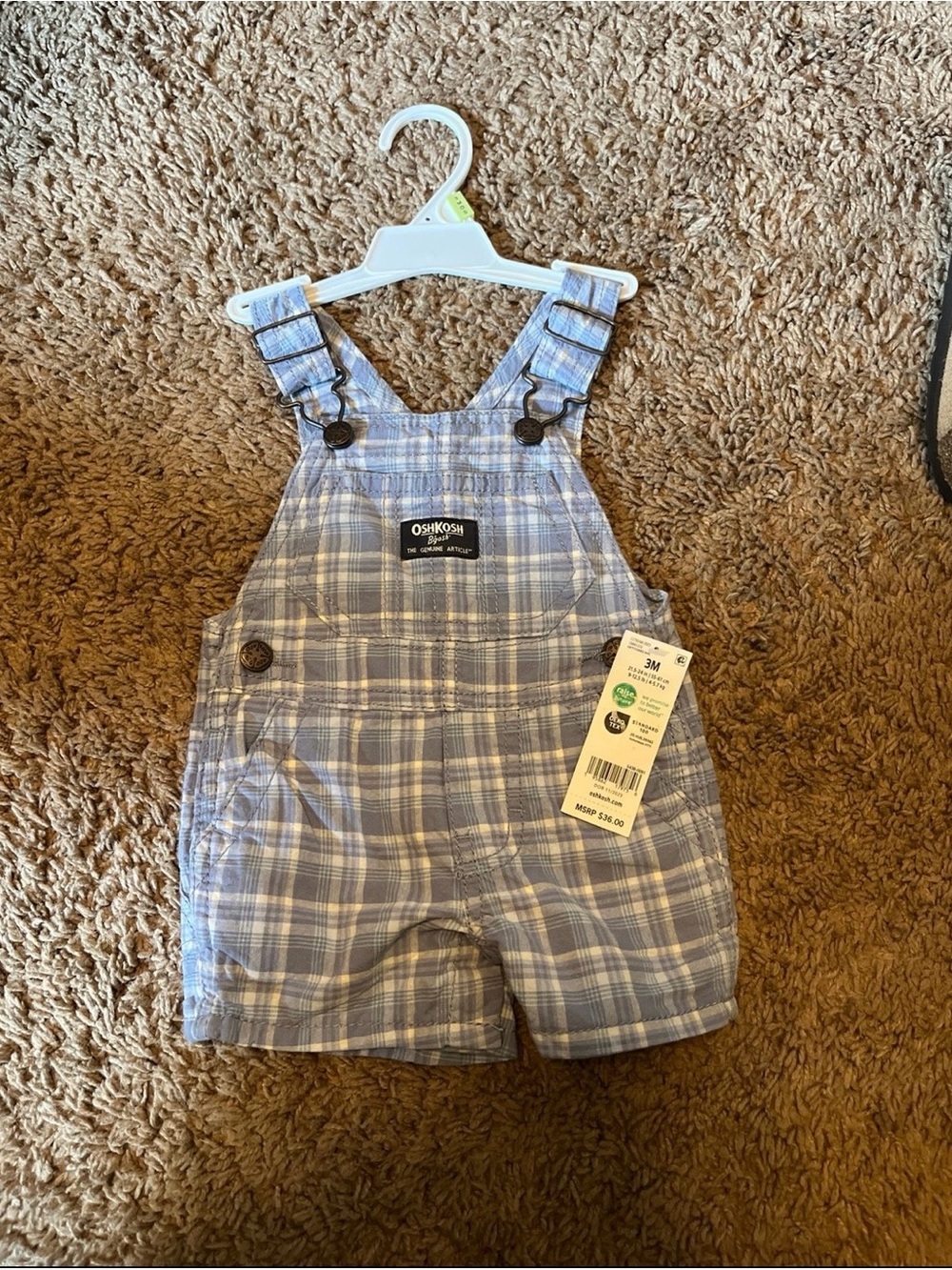OshKosh B'gosh Light Blue Plaid Shortalls